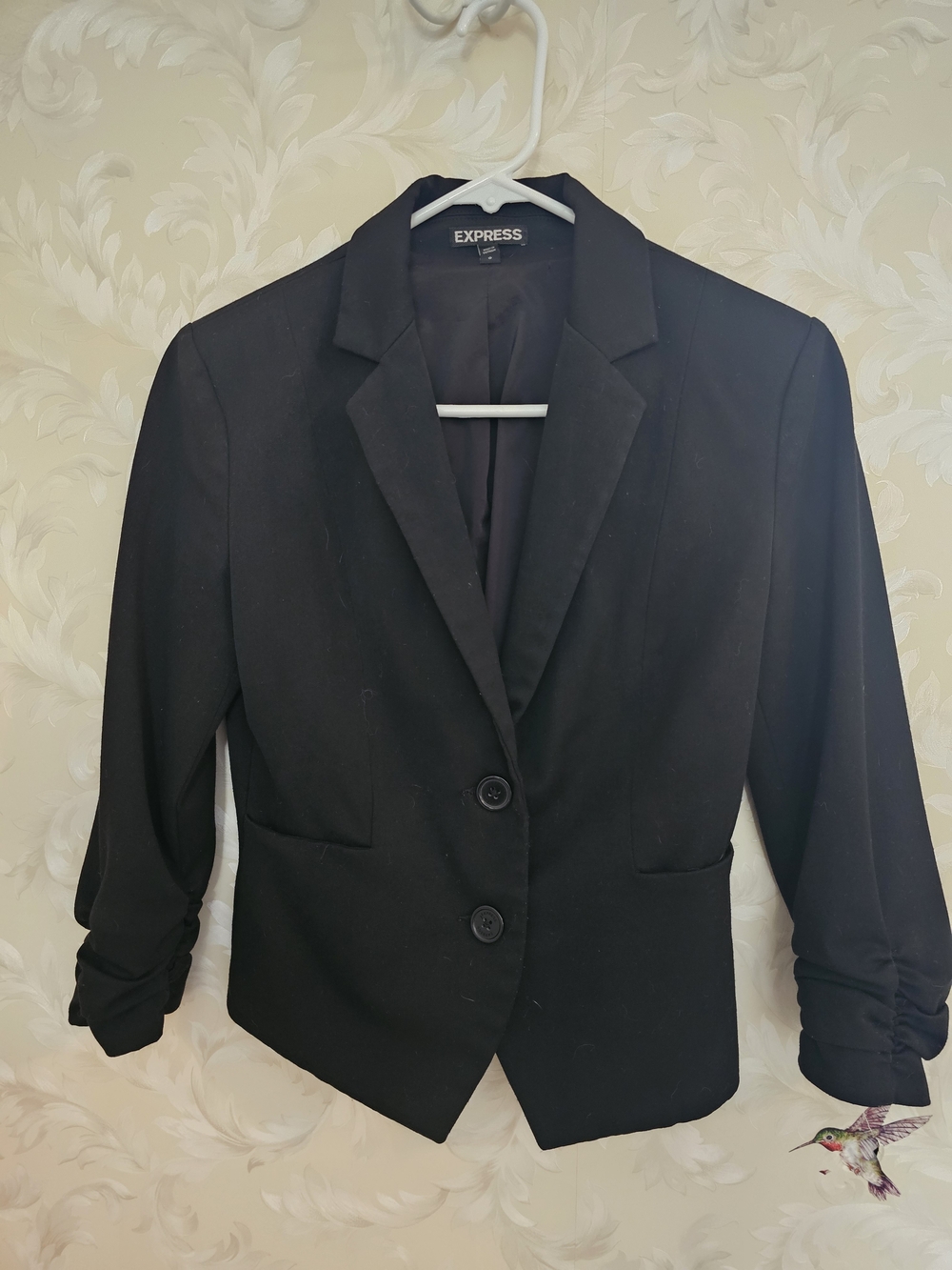 Express Black Ruched-Sleeve Tailored Blazer